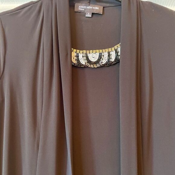 VINTAGE BLACK JONES NEW YORK DRESS WITH BEADED COLAR SIZE 8 EVC - Picture 3 of 7